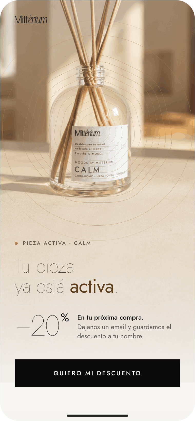 Mittérium soft-gate, paso 1: pieza activa con cupón −20%
